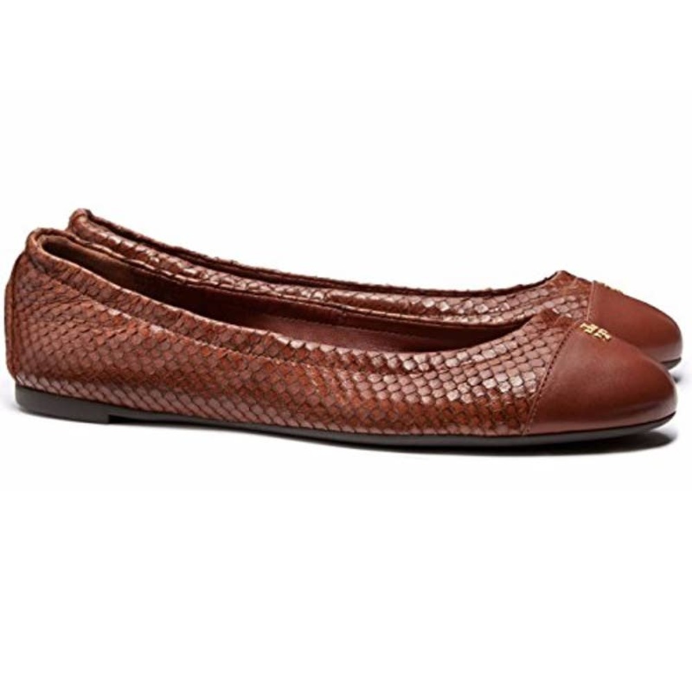 Tory Burch York Brown Leather Python Scale Cap To… - image 2